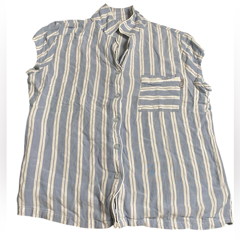 Relaxed Blue and White Striped Pajama Top